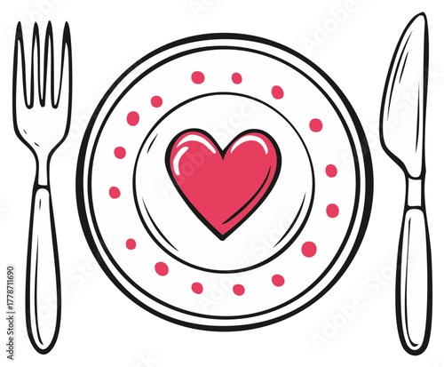 Valentine's Day romantic dinner setting with a plate and heart.