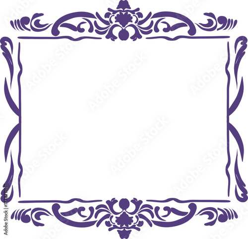 Elegant purple ornamental frame with flowing vintage swirls, ideal for invitations or decorative designs.