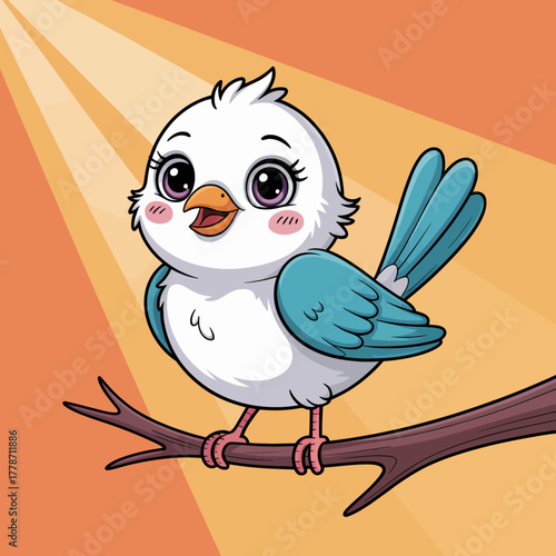 This joyful cartoon bird is depicted in colorful feathers and a gleeful expression, symbolizing happiness and musical joy, perfect for cheerful designs and illustrations.