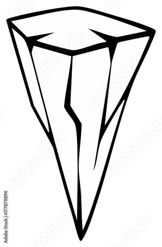Simple black and white line art of a sharp pointed crystal or icicle shard with cracks