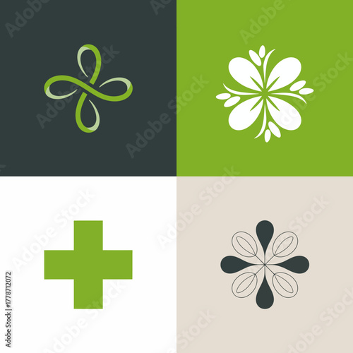Stylish logos conveying health and vitality, featuring floral designs and abstract symbols to create a modern and artistic touch for health-focused brands.