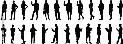 Business, people, silhouette, professional, corporate, teamwork, communication, office, group, meeting, colleagues, staff, posture, design, illustration, art, concept