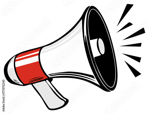 Vector illustration of a red and white megaphone shouting a loud announcement for protest or promotion