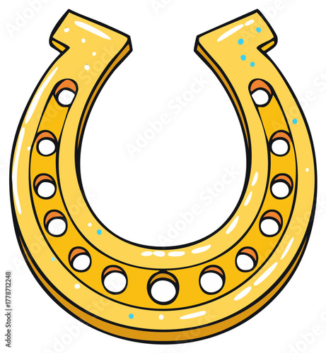 Shiny Golden Horseshoe Cartoon Vector Illustration for Good Luck