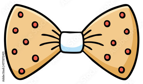 Cute Tan Bow Tie with Red Polka Dots and Blue Center Accent