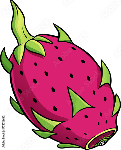 Dragon Fruits Vector Illustration | Tropical Exotic Fruit Clipart | Fresh Organic Food Design