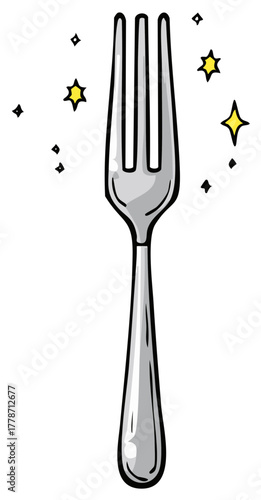 Shiny Silver Fork with Cartoon Stars Creates a Playful Dining Experience