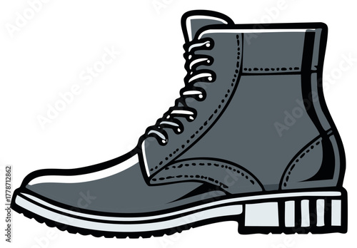 Grey Boot with White Laces, Stylish Outdoor Footwear Illustration