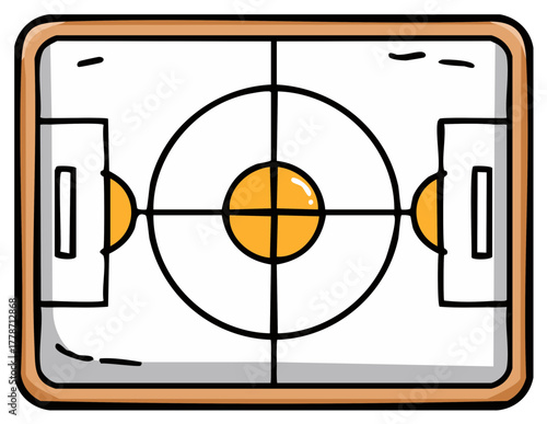 Air hockey table cartoon illustration from a top down aerial view. Arcade game equipment for fun competition.