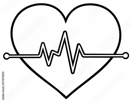 Heart shape with electrocardiogram lifeline symbol outline graphic