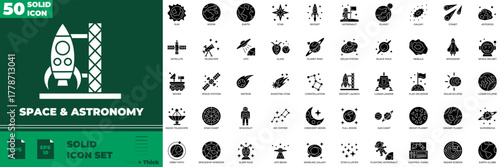 Space And Astronomy Solid Editable Icons set