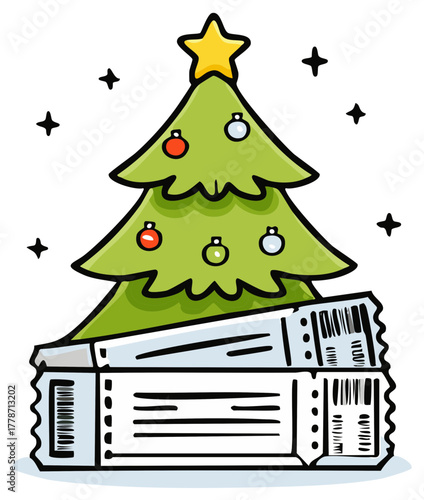 Festive Christmas Tree and Tickets Celebration Holiday Event Admission Concept