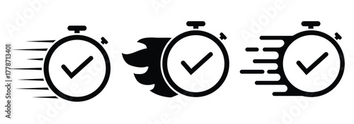 A fast time logo featuring a stopwatch, representing a speed concept for quick delivery, express, and urgent services. This vector line icon illustrates deadlines and delays