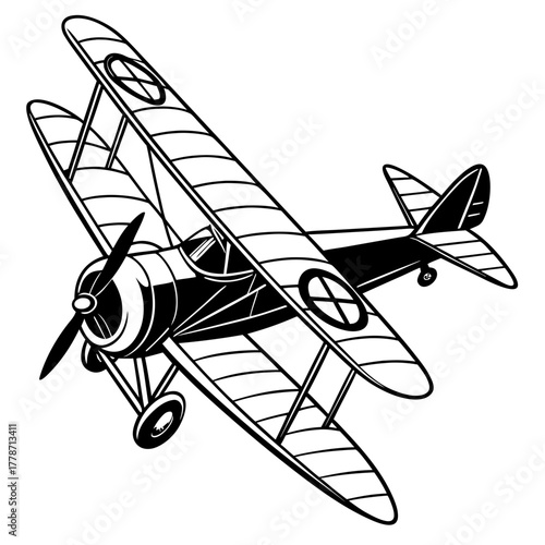 Stylized white biplane illustration on black background