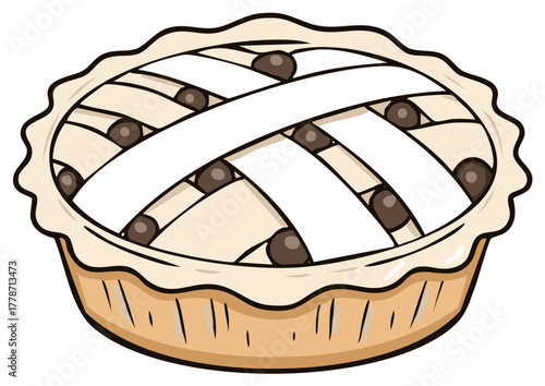 Cartoon Style Baked Pie with Lattice Crust and Fillings Illustration