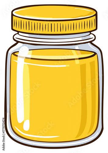 Cartoon glass jar of golden honey or preserves illustration