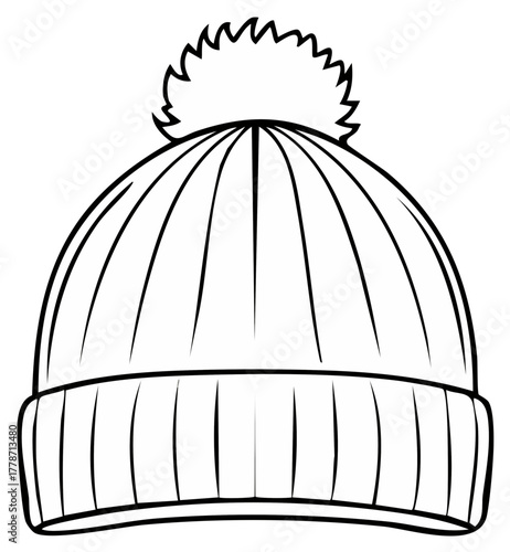 Winter Beanie Hat with Pom Pom Outline Design Cozy Headwear for Cold Weather