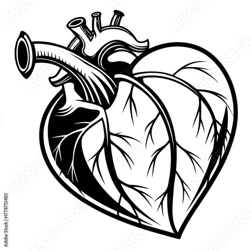 Stylized heart with veins and arteries