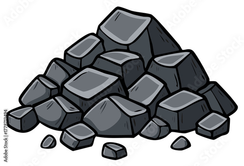 Pile of dark grey, rough, angular rocks illustration