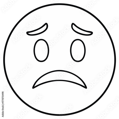 Sad worried face emoji icon simple line art for coloring book page