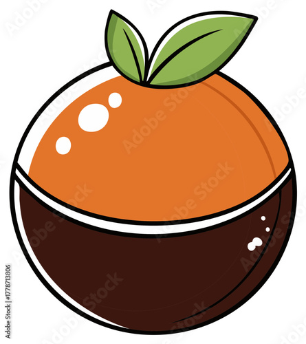 Cartoon orange fruit dipped in dark chocolate glaze vector illustration