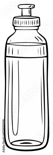 Hand Drawn Black and White Water Bottle Illustration for Hydration and Sport