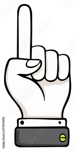 Cartoon Hand With Raised Index Finger Number One Gesture Handwear Cuff Detail