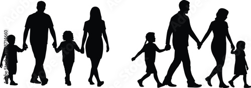 Family, silhouette, parents, children, walking, together, lifestyle, bonding, unity, love, care, relationship, support, design, illustration, art, concept, activity, reference, parenting, connection