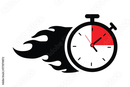 A fast time logo featuring a stopwatch, representing a speed concept for quick delivery, express, and urgent services. This vector line icon illustrates deadlines and delays