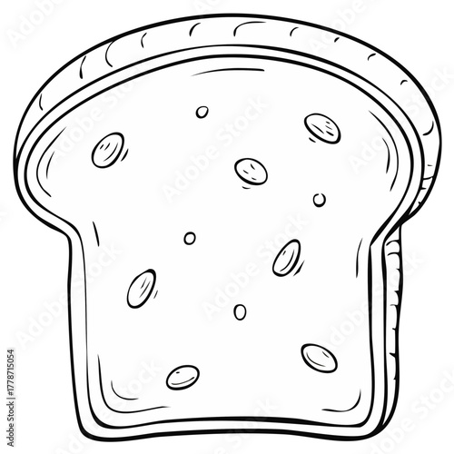 Simple outline drawing of a slice of bread with seeds and a crust