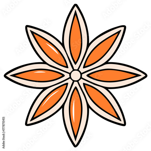 Anise Star Spice Ingredient with Eight Petals and Orange Center
