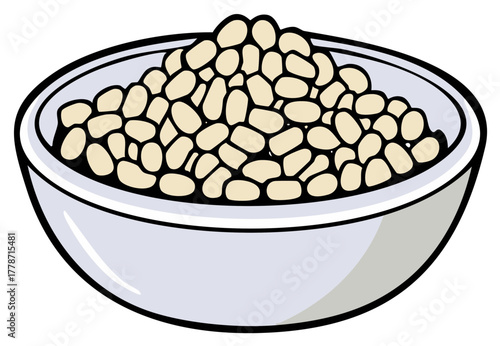 Simple Cartoon Illustration of a Bowl Filled with White Beans a Healthy Food Ingredient
