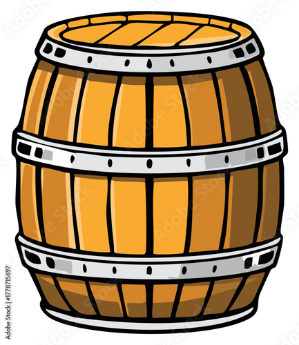 Wooden barrel with metal bands detailed illustration for storage or drinks