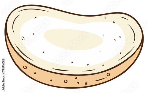 Single slice of potato cut in half cartoon style illustration