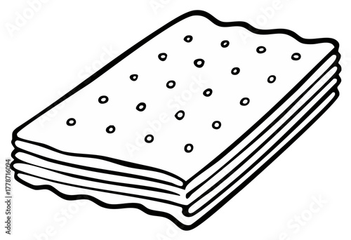 Stylized Black and White Cracker Stack with Dot Design Outline, Crispy Snack, Line Drawing