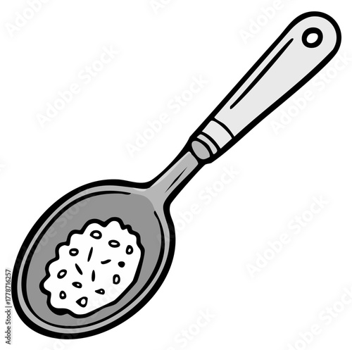 Spoonful of White Powder Graphic Icon Illustration with Handle and Small Particles Inside