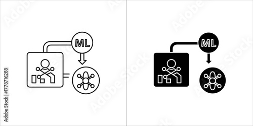 Machine learning process diagram with input and output icons