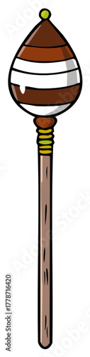 Cartoon illustration of a decorative mace, wooden staff with a decorative head
