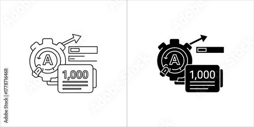 Gear icon with letter a and 1000 count and arrow
