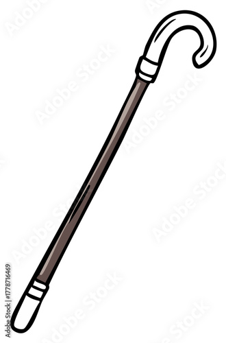 Cartoon drawing of an elegant walking cane on a white background.