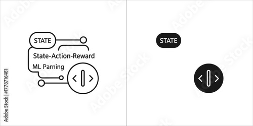 Machine learning state, action, reward, and parsing icons