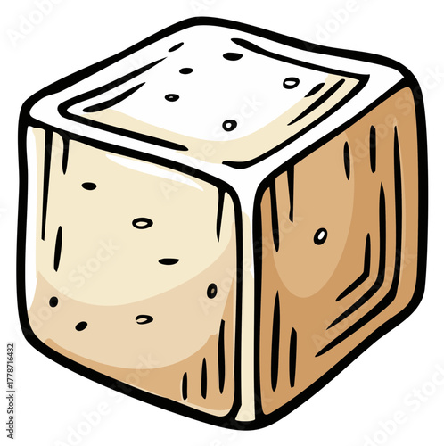 Cartoon illustration of a square, block of tofu