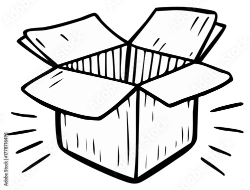 Hand drawn open cardboard box vector illustration for a shipping or delivery concept