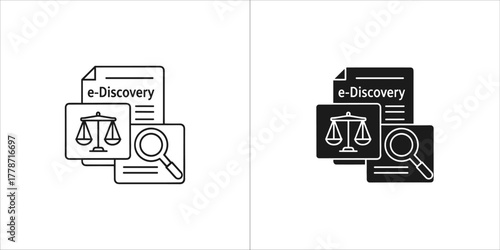 Ediscovery document with scales of justice and magnifying glass