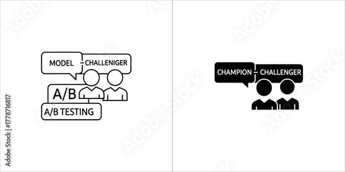 Ab testing concept icons, model vs challenger, line and solid