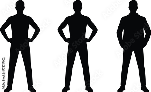 Silhouette, people, standing, posture, body, language, fashion, clothing, figure, design, illustration, art, model, stance, formal, casual, concept, reference, style, outline, study