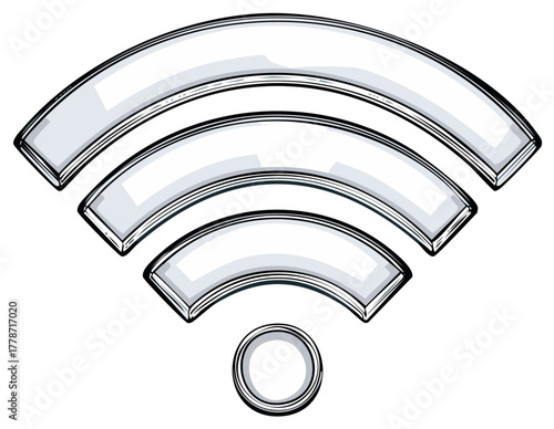 Stylized graphic illustration of a wifi wireless connection symbol in grayscale isolated