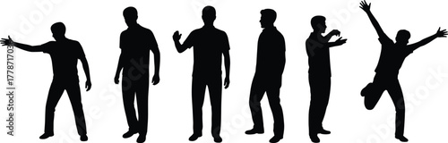 Silhouette, person, gesture, posture, body, language, movement, action, standing, jumping, clapping, waving, lifestyle, design, illustration, art, concept, reference, communication, expression, study