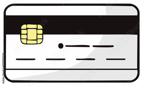 Vector illustration of a white credit card with chip and black magnetic stripe for secure payments