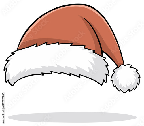 Festive Holiday Santa Hat Illustration in Brown with Fur Pom Pom Decoration